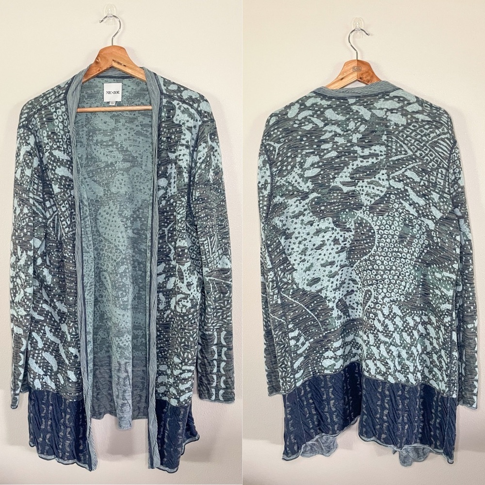 Nic + Zoe | Open Front Boho Abstract Art to Wear 100% Cardigan